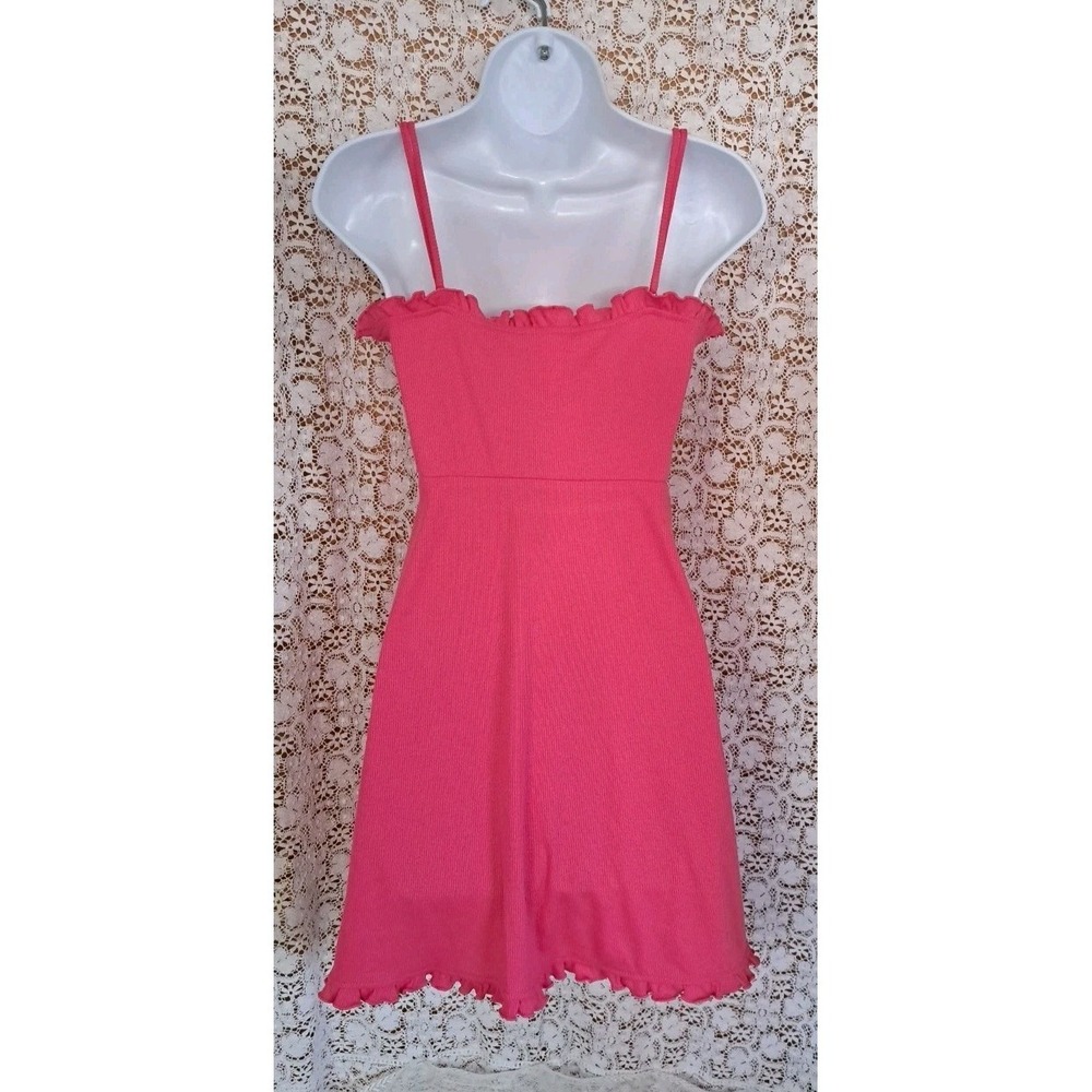 Future Collective Sundress M Pink Ribbed Knit Adjustable Straps Ruffle Details - Picture 9 of 9